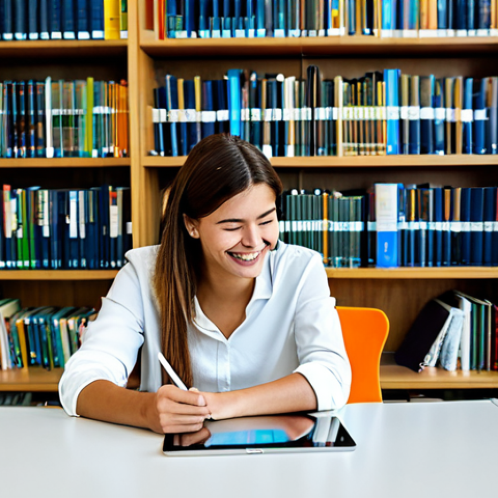 Personalized Language Learning**
A friendly and approachable tutor is sitting with a young adult student in a brightly lit, modern library in Lisbon. The student is using a tablet displaying a language learning app with Portuguese vocabulary. Both are smiling and engaged. The scene is professional and educational, emphasizing personalized learning with technology. Fully clothed, appropriate attire, safe for work, perfect anatomy, natural proportions, family-friendly, digital illustration.
**