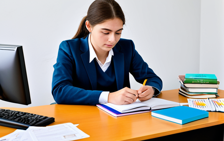 Student with Spaced Repetition Tools**
"A student at a desk, fully clothed in modest attire, using flashcards and a computer with spaced repetition software. Books and study materials are scattered around the desk. Bright, natural lighting. Safe for work, appropriate content, professional, perfect anatomy, correct proportions, well-formed hands, natural pose."
**