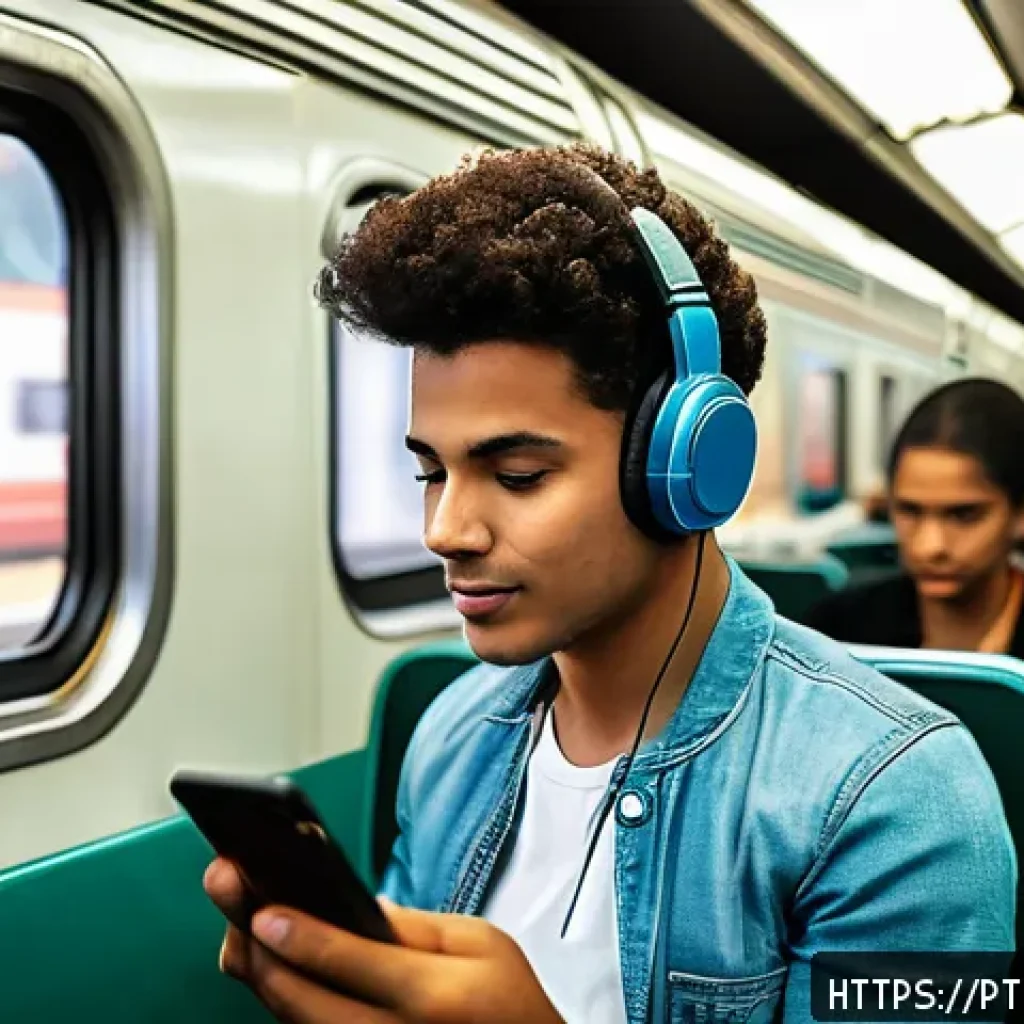 간격 반복 시스템과 모바일 학습의 융합 - A modern young adult studying on a busy São Paulo subway train, using a smartphone with a sleek educ...